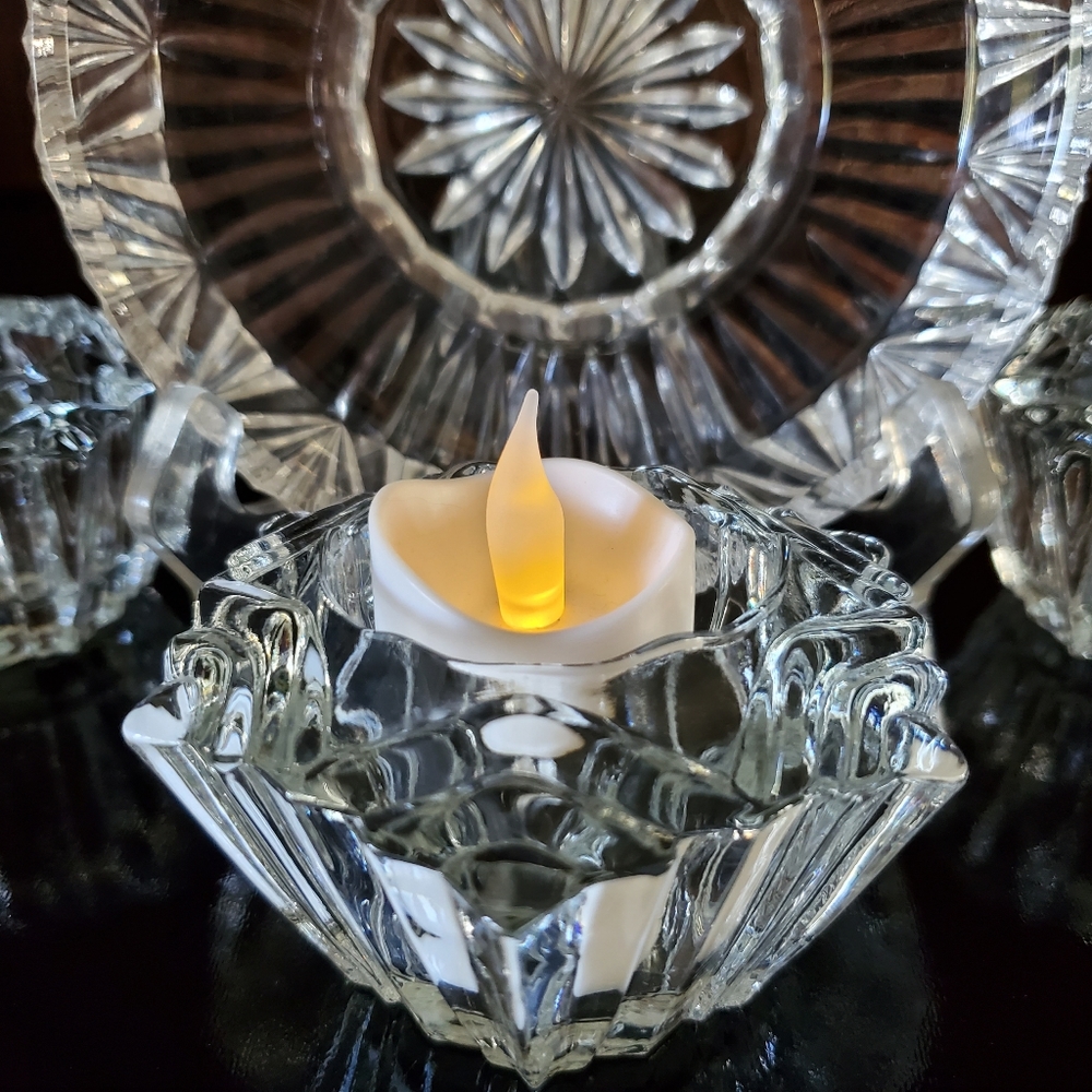 5pc "Prism" Crystal (4) Votive Holders & (1) 6" Crystal Bowl/Pillar🕯 Holder - Picture 10 of 16